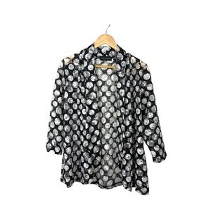 VINTAGE Travel Elements Sheer Lace Cardigan M Black White Polka Dot
